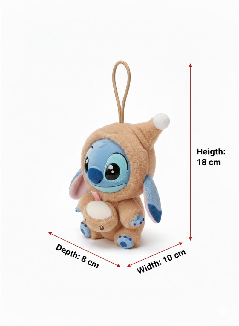 Stitch Figure Keychain Plush Doll 18cm – Cute Vinyl Face Stuffed Animal with Brown Hood & Coconut | Disney Lilo & Stitch Surprise Box Series Bag Charm | Soft Hanging Toy Gift for Girls & Kids Birthday Eid Ramadan - Image 5
